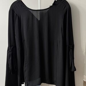 Who What Wear Black Blouse with Tie Sleeves